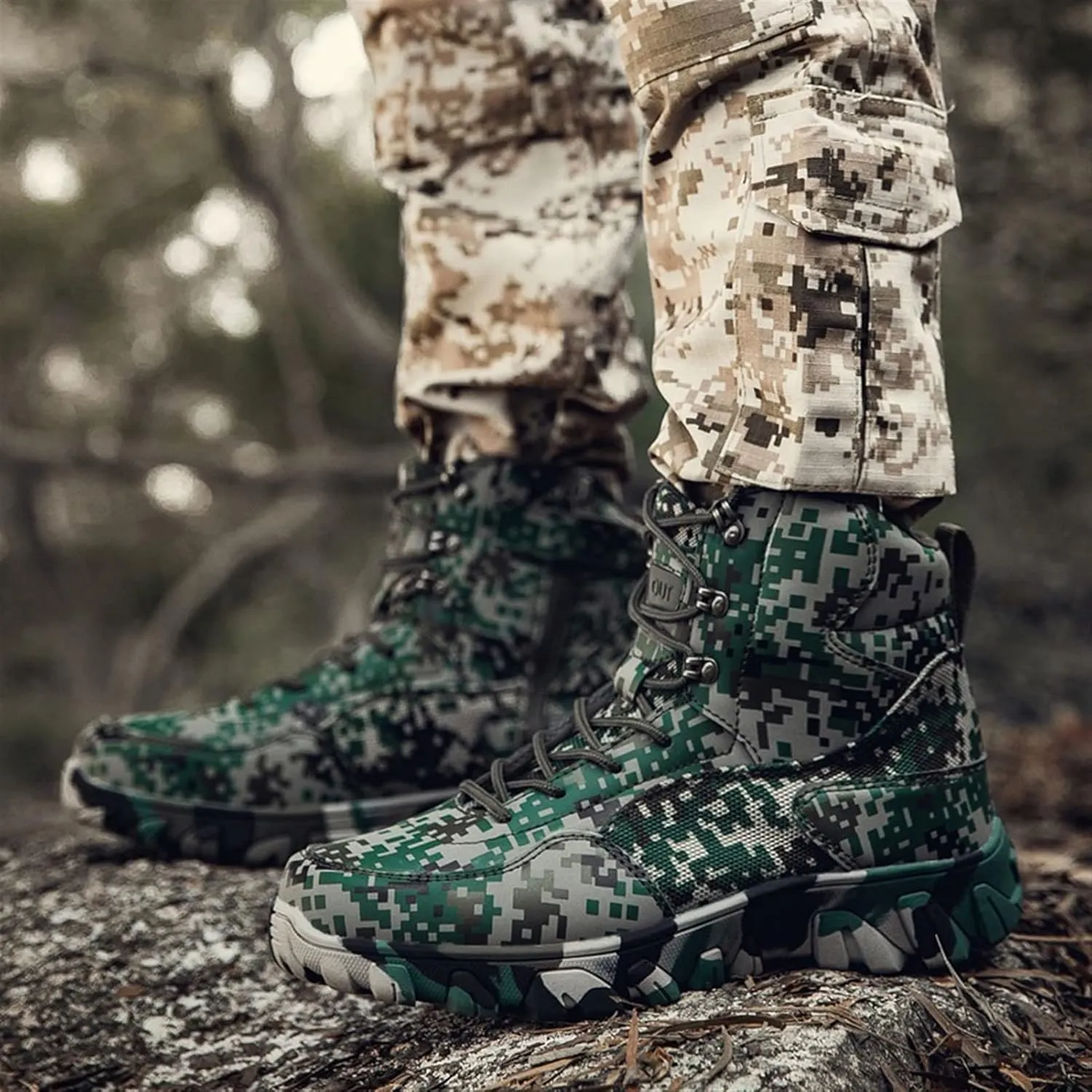 High Rise Hiking Boots, Outdoor Tactical Military Boots, Combat Lace Up All Terrain Shoes,High- top Camo Breathable Trekking Desert Footwear, for Hiking,Hunting,Working,Walking