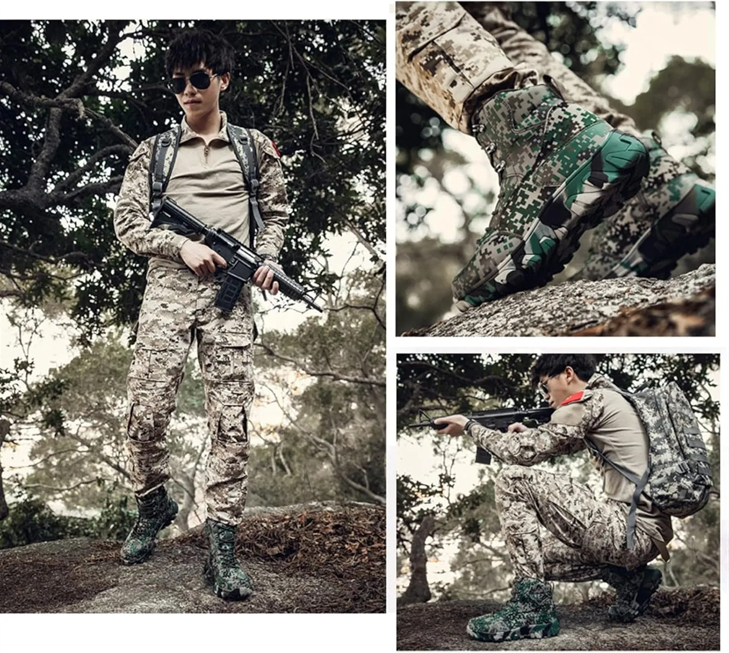 High Rise Hiking Boots, Outdoor Tactical Military Boots, Combat Lace Up All Terrain Shoes,High- top Camo Breathable Trekking Desert Footwear, for Hiking,Hunting,Working,Walking