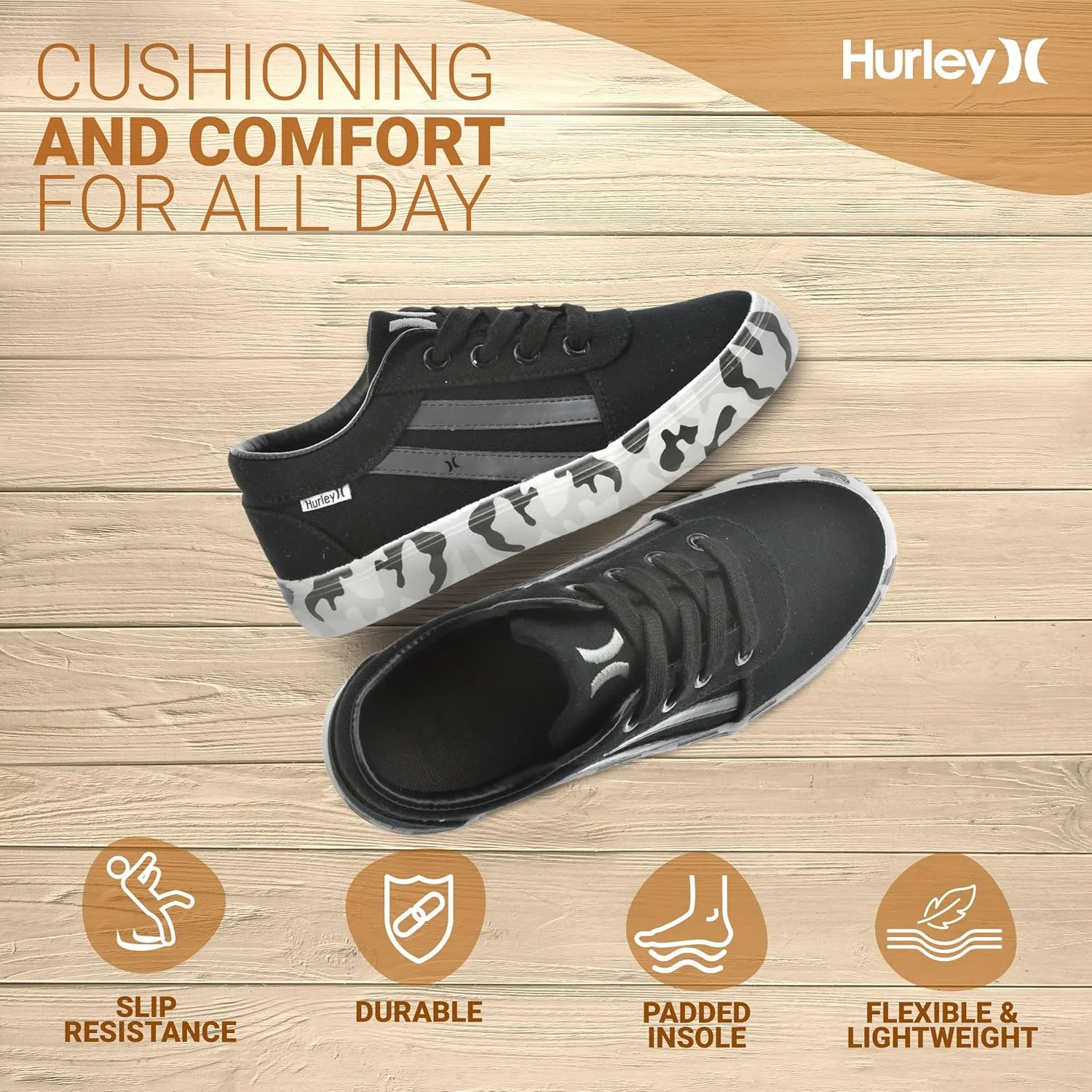 Hurley Boardy Kids Lace Up Canvas Sneakers ?C Low Cut Skateboarding Shoes for Kids, Sports Shoes for Boys and Girls