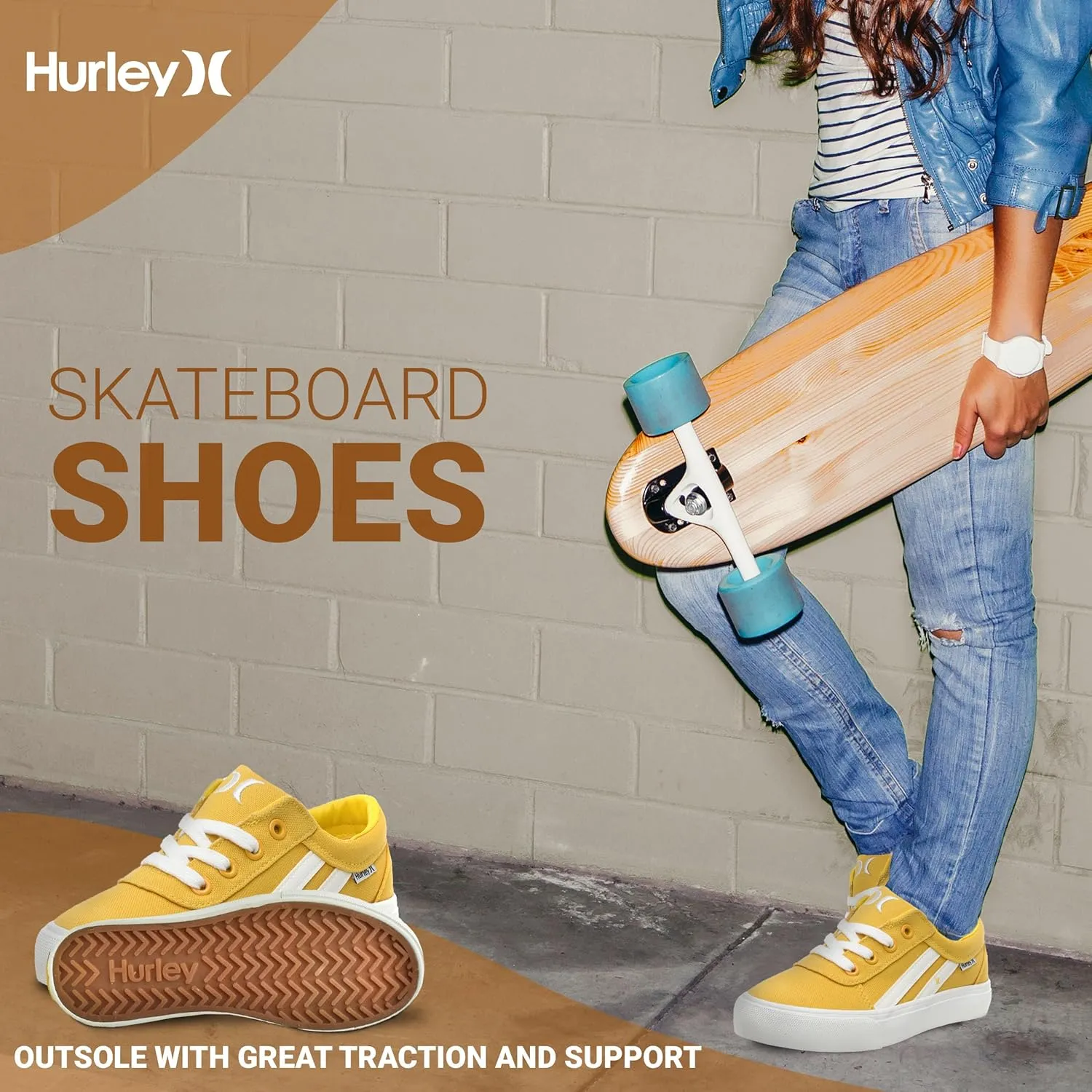 Hurley Boardy Kids Lace Up Canvas Sneakers ?C Low Cut Skateboarding Shoes for Kids, Sports Shoes for Boys and Girls