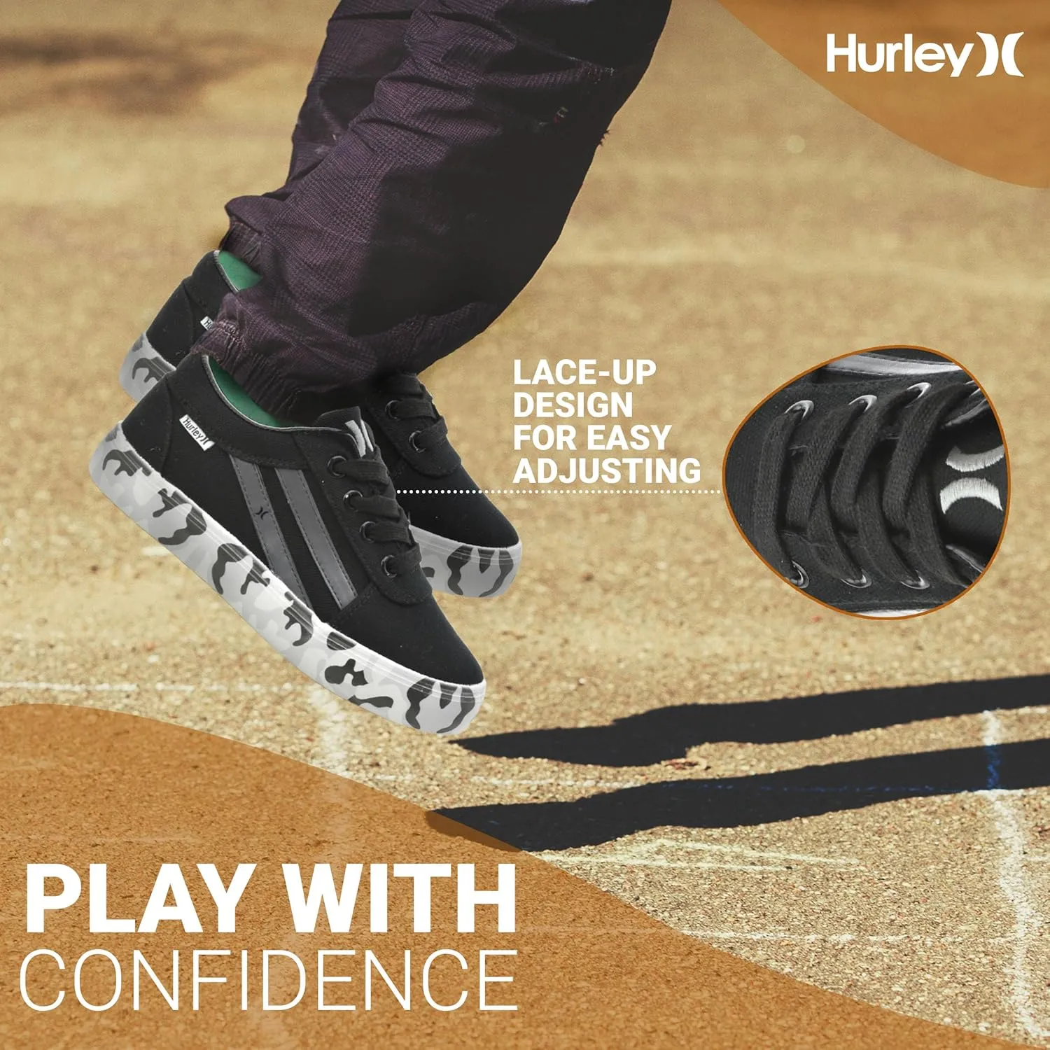 Hurley Boardy Kids Lace Up Canvas Sneakers ?C Low Cut Skateboarding Shoes for Kids, Sports Shoes for Boys and Girls
