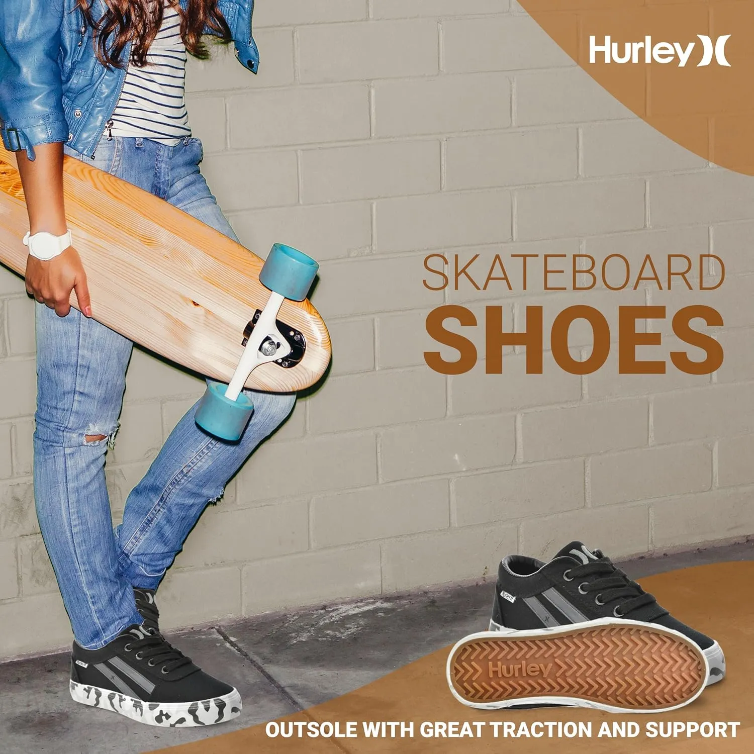 Hurley Boardy Kids Lace Up Canvas Sneakers ?C Low Cut Skateboarding Shoes for Kids, Sports Shoes for Boys and Girls
