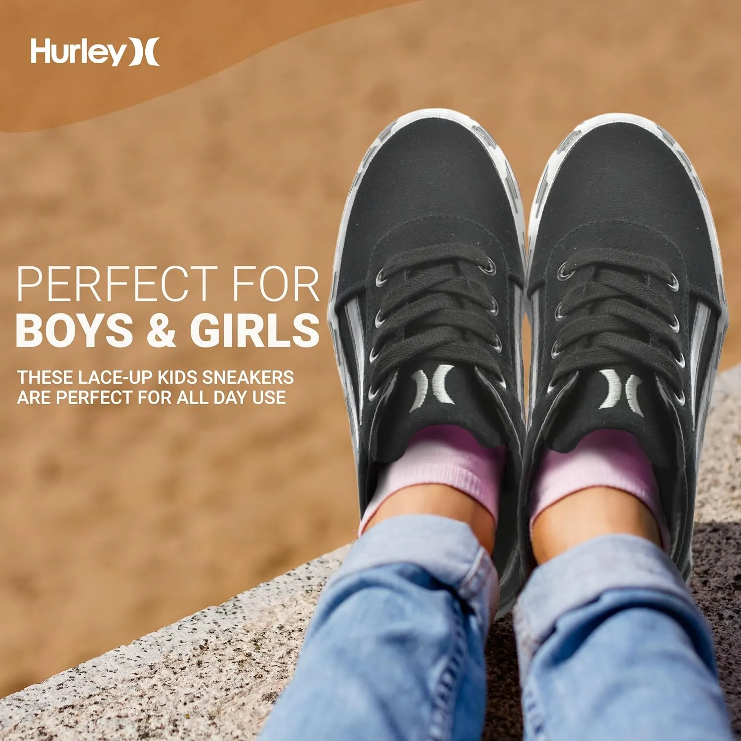 Hurley Boardy Kids Lace Up Canvas Sneakers ?C Low Cut Skateboarding Shoes for Kids, Sports Shoes for Boys and Girls