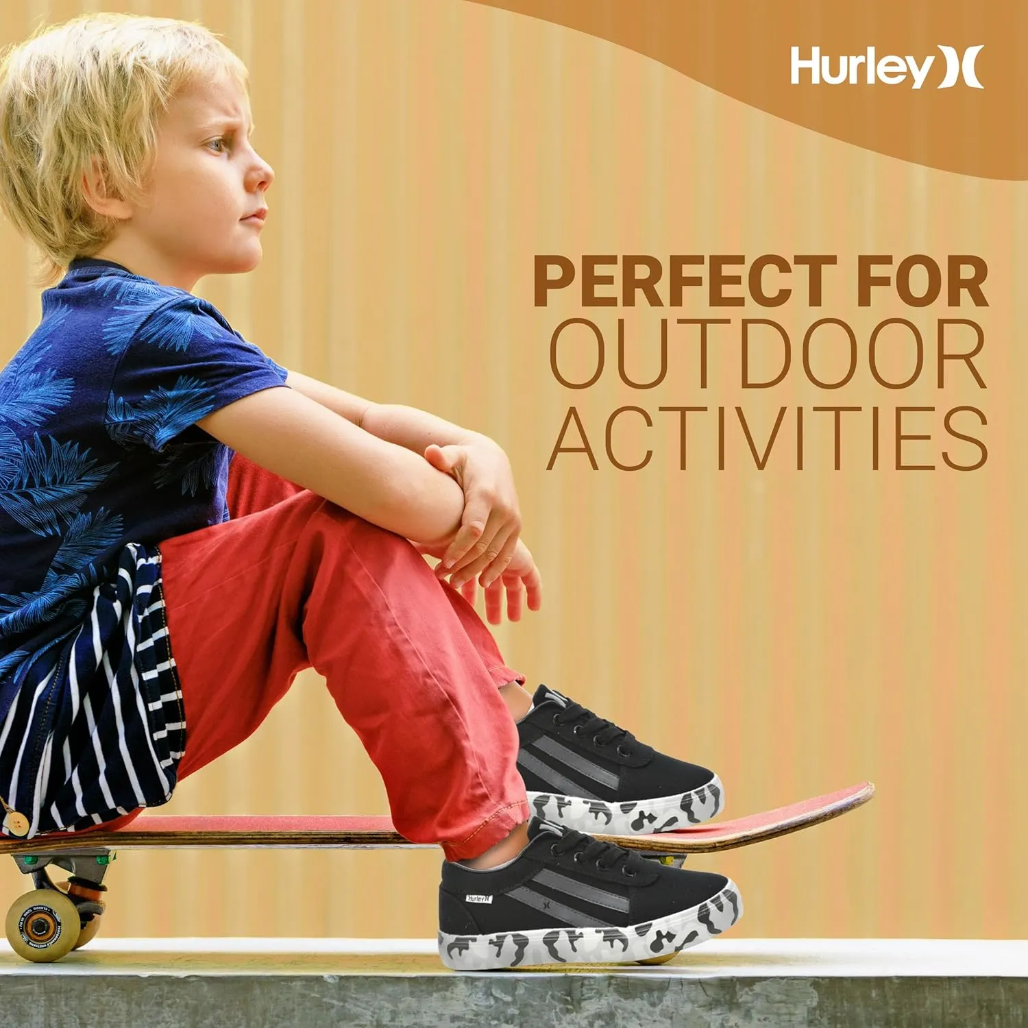 Hurley Boardy Kids Lace Up Canvas Sneakers ?C Low Cut Skateboarding Shoes for Kids, Sports Shoes for Boys and Girls