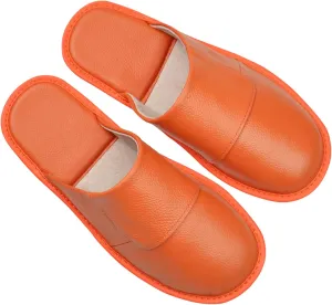 Hwayslon Leather Slippers Men's Women's Leather Room Shoes Natural Cowhide Luxury Solid Color Unisex