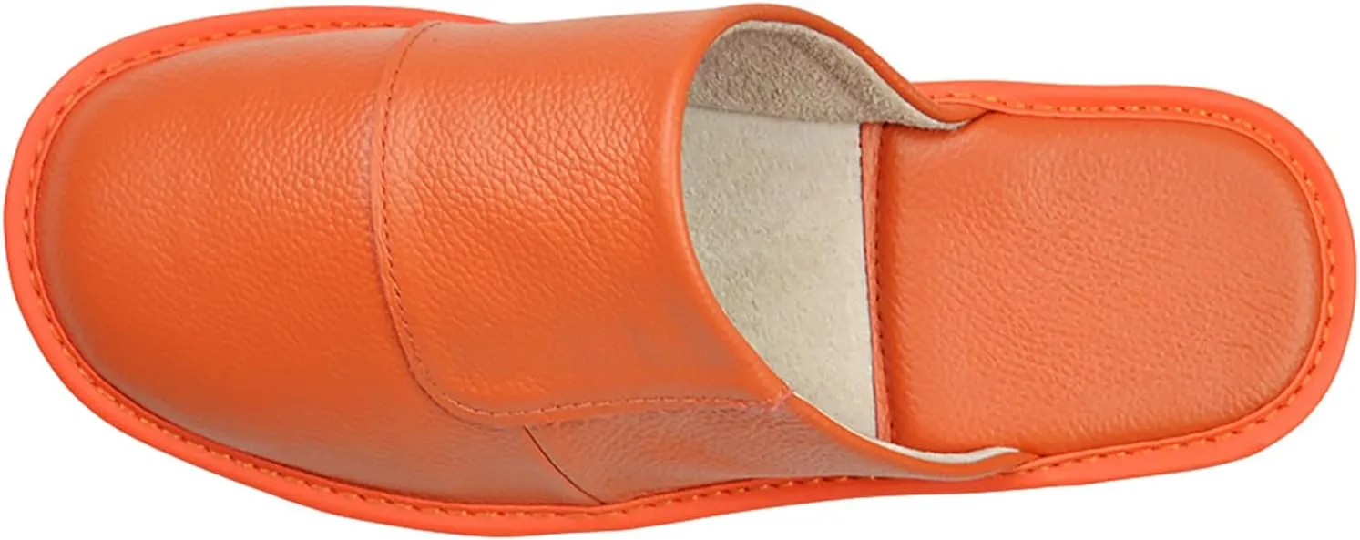 Hwayslon Leather Slippers Men's Women's Leather Room Shoes Natural Cowhide Luxury Solid Color Unisex