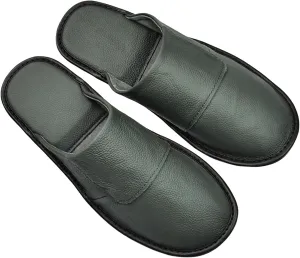 Hwayslon Leather Slippers Men's Women's Leather Room Shoes Natural Cowhide Luxury Solid Color Unisex