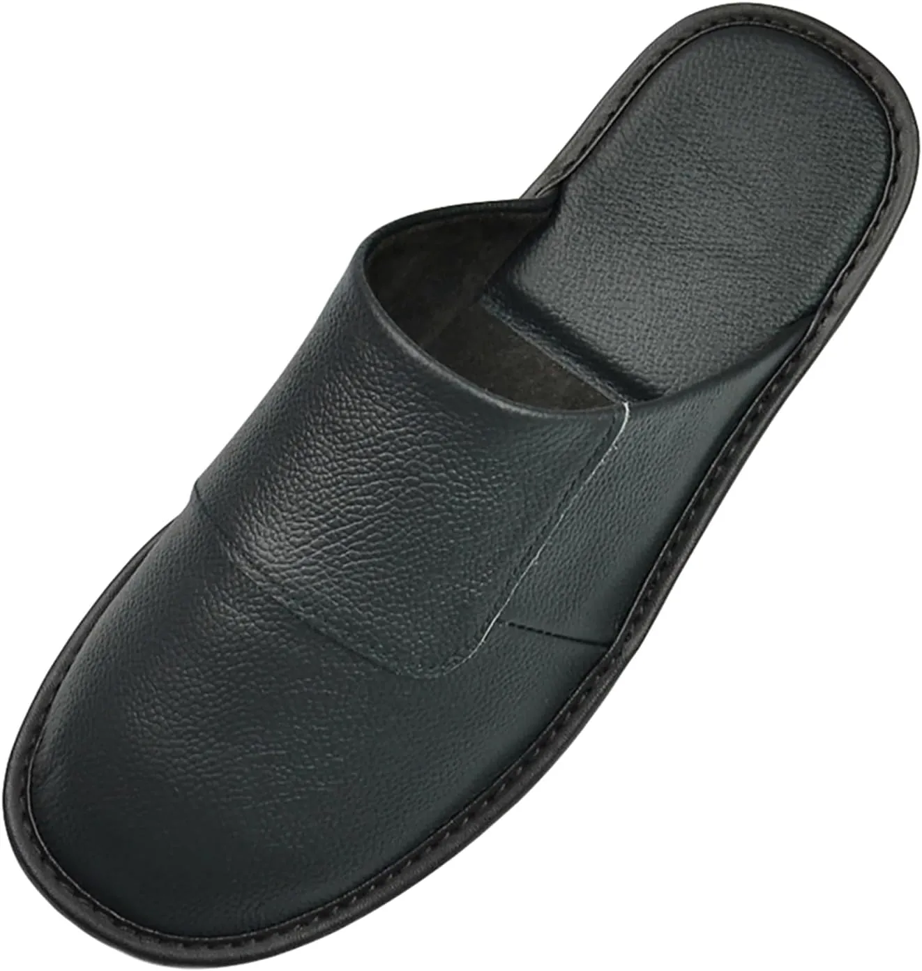 Hwayslon Leather Slippers Men's Women's Leather Room Shoes Natural Cowhide Luxury Solid Color Unisex