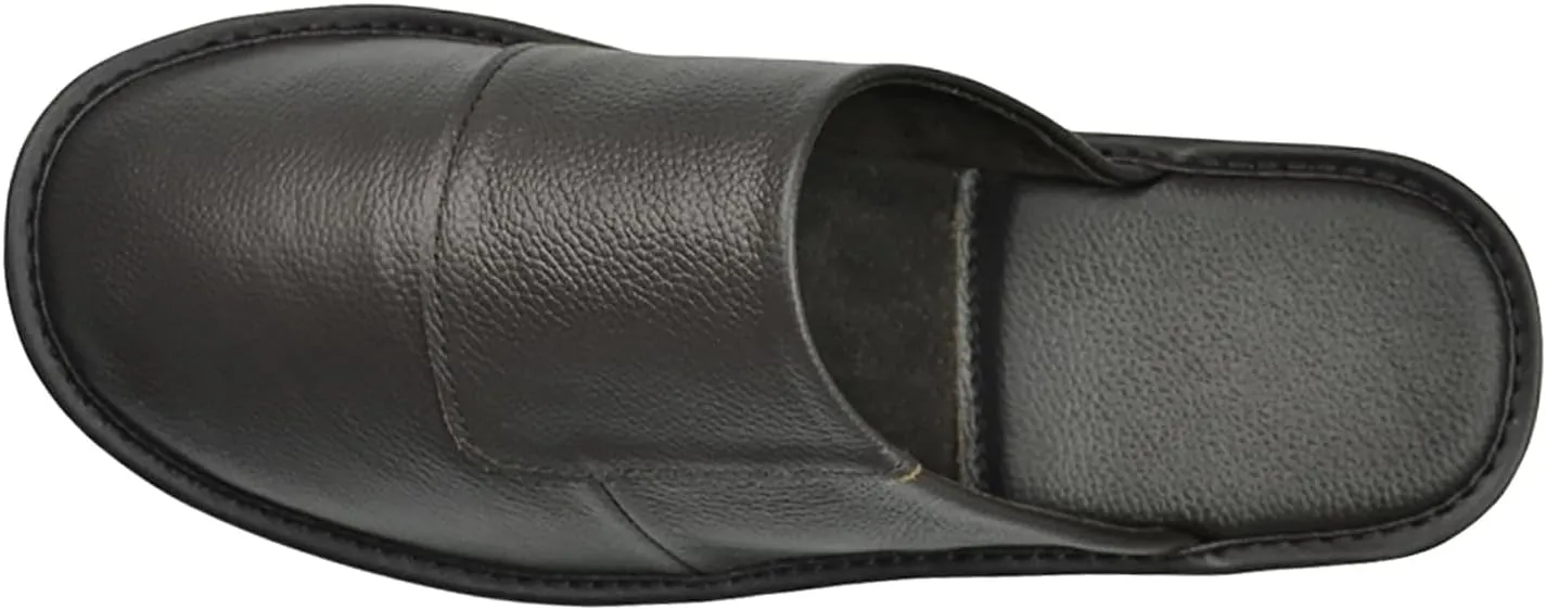 Hwayslon Leather Slippers Men's Women's Leather Room Shoes Natural Cowhide Luxury Solid Color Unisex