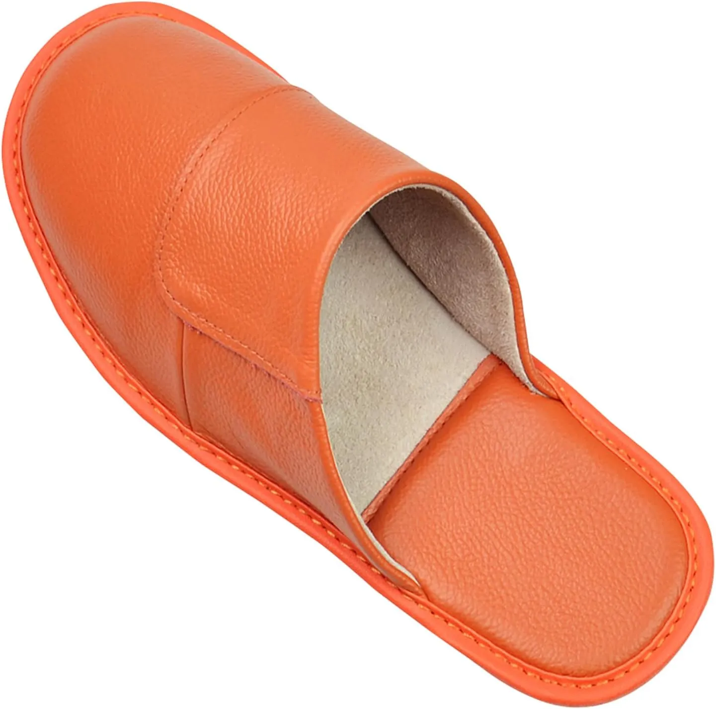 Hwayslon Leather Slippers Men's Women's Leather Room Shoes Natural Cowhide Luxury Solid Color Unisex
