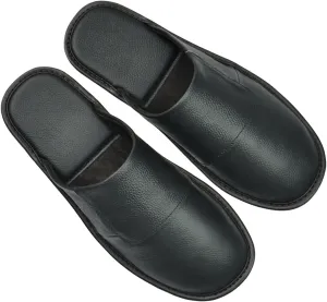 Hwayslon Leather Slippers Men's Women's Leather Room Shoes Natural Cowhide Luxury Solid Color Unisex
