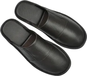 Hwayslon Leather Slippers Men's Women's Leather Room Shoes Natural Cowhide Luxury Solid Color Unisex