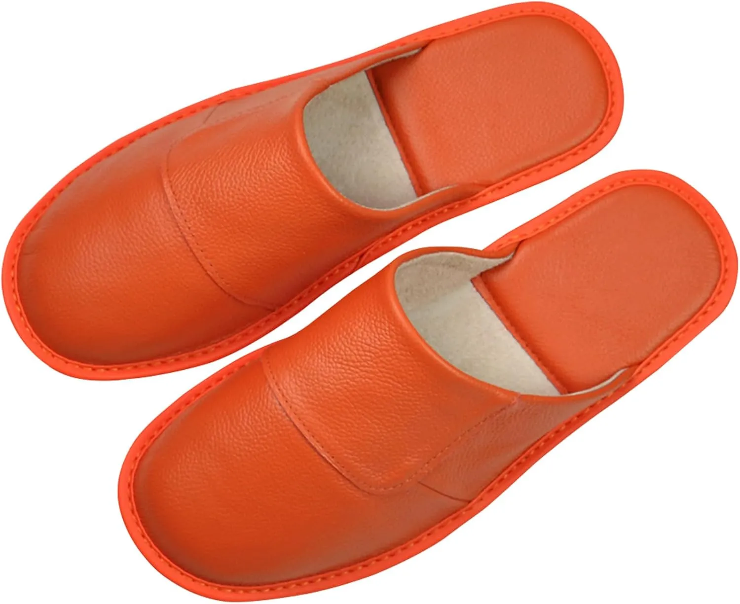 Hwayslon Leather Slippers Men's Women's Leather Room Shoes Natural Cowhide Luxury Solid Color Unisex