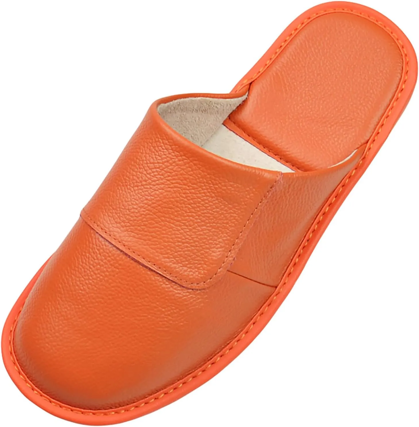 Hwayslon Leather Slippers Men's Women's Leather Room Shoes Natural Cowhide Luxury Solid Color Unisex