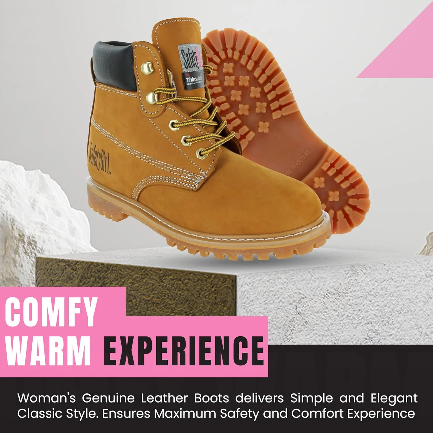 Insulated Soft Toe Women's Work Boot - Tan - 10.5W | 6" Waterproof Work Boots for Women Soft Toe Boots | Insulated Safety Shoes - Nubuck Leather Slip Resistant Womens Work Boot Safety Shoes