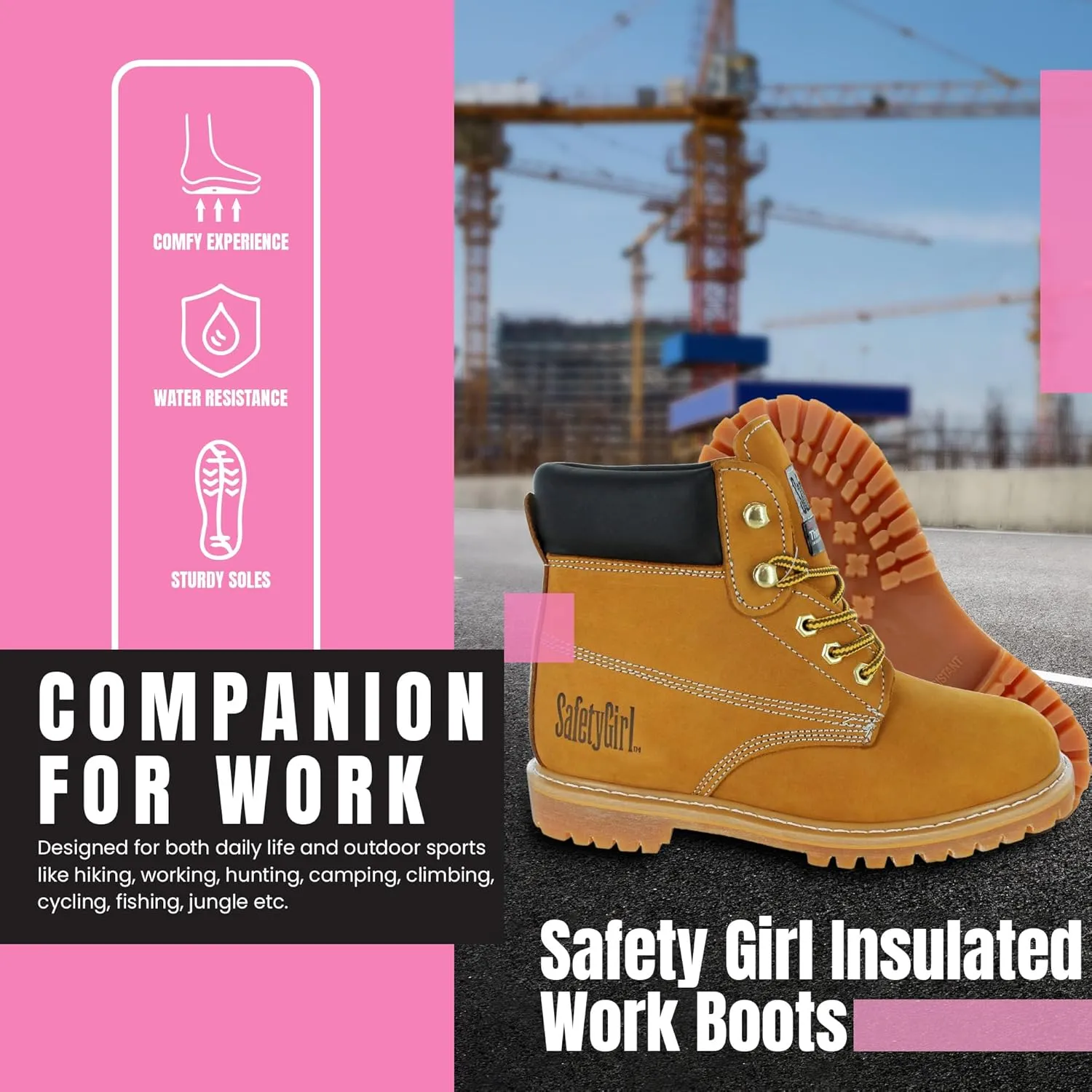 Insulated Soft Toe Women's Work Boot - Tan - 10.5W | 6" Waterproof Work Boots for Women Soft Toe Boots | Insulated Safety Shoes - Nubuck Leather Slip Resistant Womens Work Boot Safety Shoes
