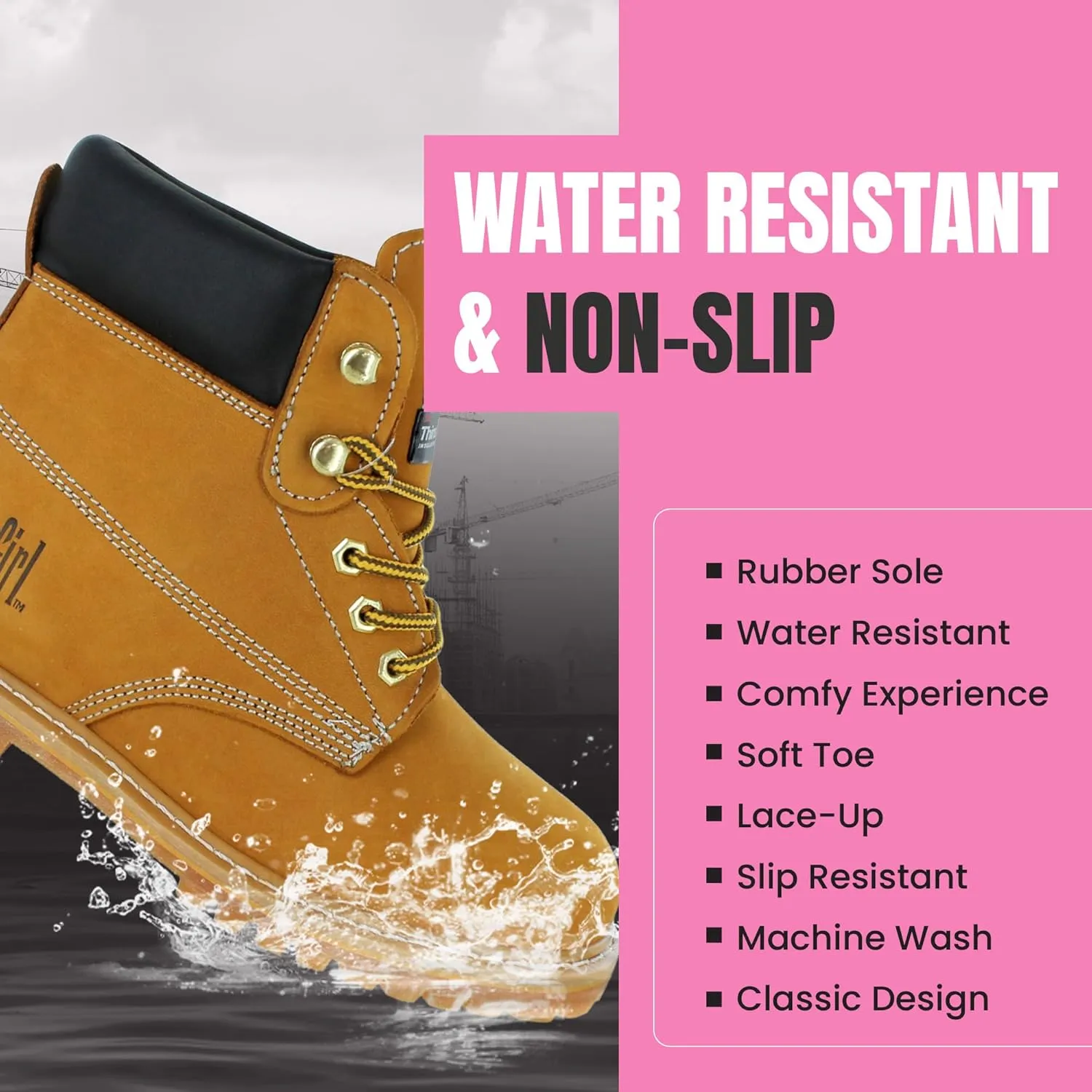 Insulated Soft Toe Women's Work Boot - Tan - 10.5W | 6" Waterproof Work Boots for Women Soft Toe Boots | Insulated Safety Shoes - Nubuck Leather Slip Resistant Womens Work Boot Safety Shoes