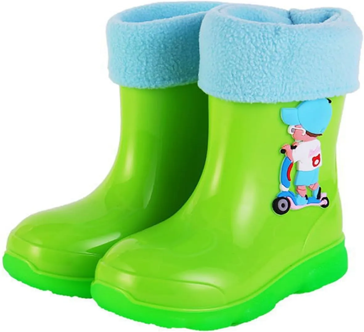 Kids Fleece Lined Rain Boots for Girls Boys Toddler Waterproof Cute Cartoon Pattern Platform Mud Rubber Boots