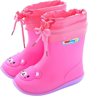 Kids Rain Boots for Girls Boys Waterproof Toddler Cute Cartoon Insulated Rubber boots with Snow Shoes for Kids