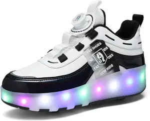 Kids Roller Skates Shoes Sneakers for Boys & Girls, Outdoor Parkour Shoes with 2 Wheels Unisex Skateboarding Shoe Retractable Skating Shoes for Children's Park Walking Sports