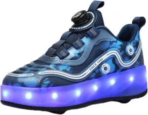Kids Roller Skates Shoes Sneakers for Boys & Girls, Outdoor Parkour Shoes with 2 Wheels Unisex Skateboarding Shoe Retractable Skating Shoes for Children's Park Walking Sports