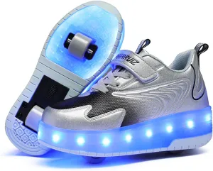 Kids Roller Skates Shoes Sneakers for Boys & Girls, Outdoor Parkour Shoes with 2 Wheels Unisex Skateboarding Shoe Retractable Skating Shoes for Children's Park Walking Sports