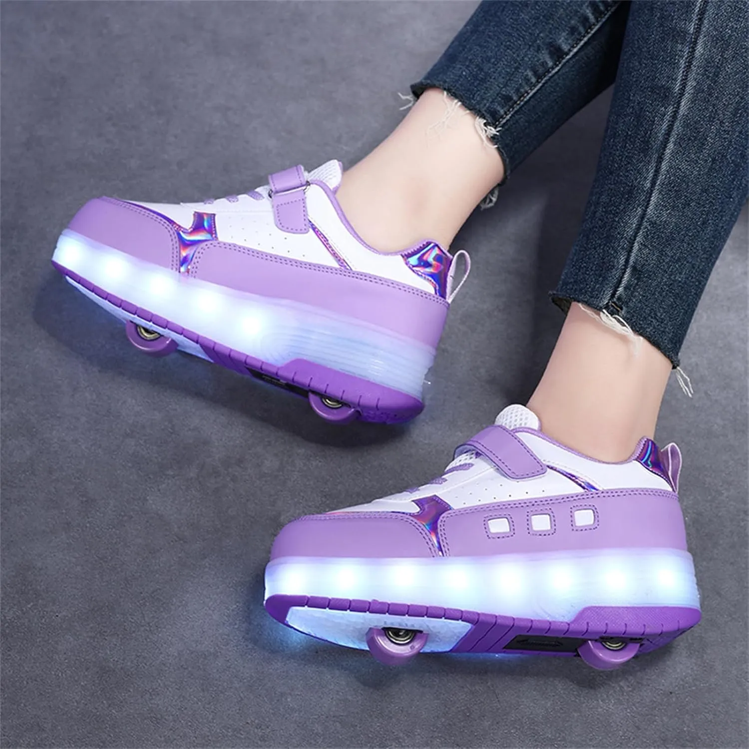 Kids Roller Skates Shoes Sneakers for Boys & Girls, Outdoor Parkour Shoes with 2 Wheels Unisex Skateboarding Shoe Retractable Skating Shoes for Children's Park Walking Sports