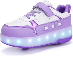 Kids Roller Skates Shoes Sneakers for Boys & Girls, Outdoor Parkour Shoes with 2 Wheels Unisex Skateboarding Shoe Retractable Skating Shoes for Children's Park Walking Sports