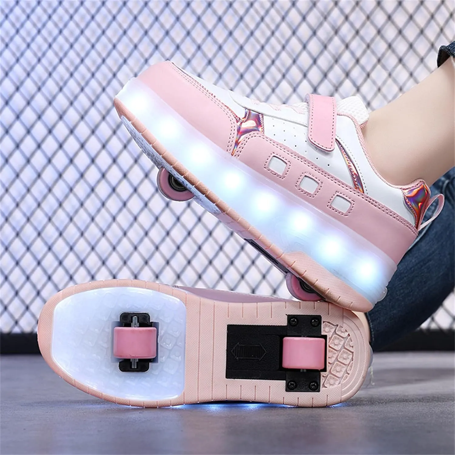 Kids Roller Skates Shoes Sneakers for Boys & Girls, Outdoor Parkour Shoes with 2 Wheels Unisex Skateboarding Shoe Retractable Skating Shoes for Children's Park Walking Sports
