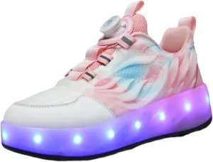 Kids Roller Skates Shoes Sneakers for Boys & Girls, Outdoor Parkour Shoes with 2 Wheels Unisex Skateboarding Shoe Retractable Skating Shoes for Children's Park Walking Sports