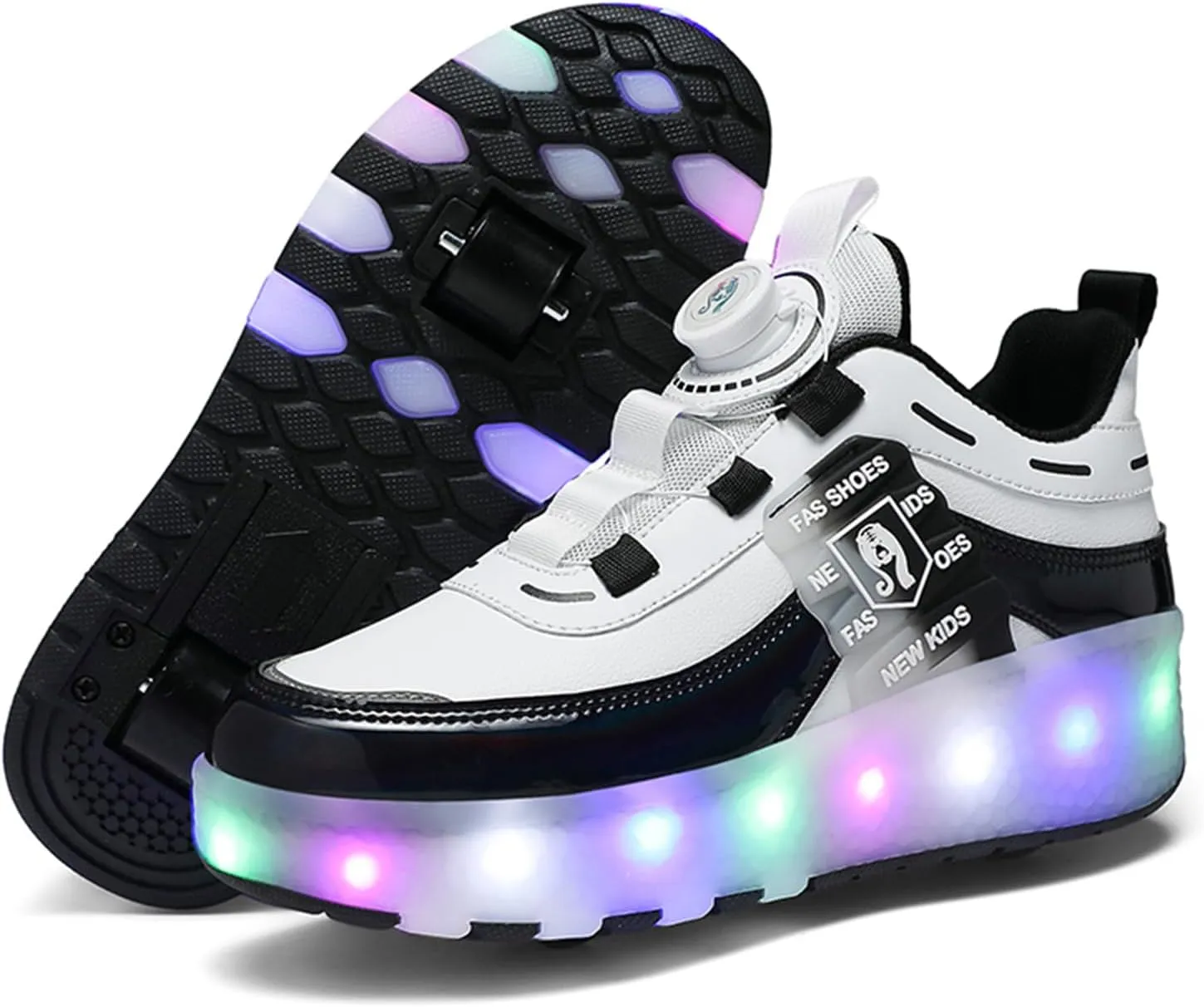 Kids Roller Skates Shoes Sneakers for Boys & Girls, Outdoor Parkour Shoes with 2 Wheels Unisex Skateboarding Shoe Retractable Skating Shoes for Children's Park Walking Sports