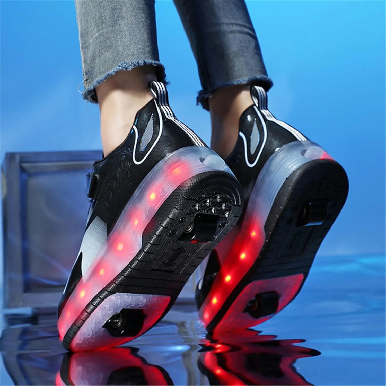Kids Roller Skates Shoes Sneakers for Boys & Girls, Outdoor Parkour Shoes with 2 Wheels Unisex Skateboarding Shoe Retractable Skating Shoes for Children's Park Walking Sports
