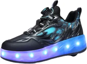 Kids Roller Skates Shoes Sneakers for Boys & Girls, Outdoor Parkour Shoes with 2 Wheels Unisex Skateboarding Shoe Retractable Skating Shoes for Children's Park Walking Sports