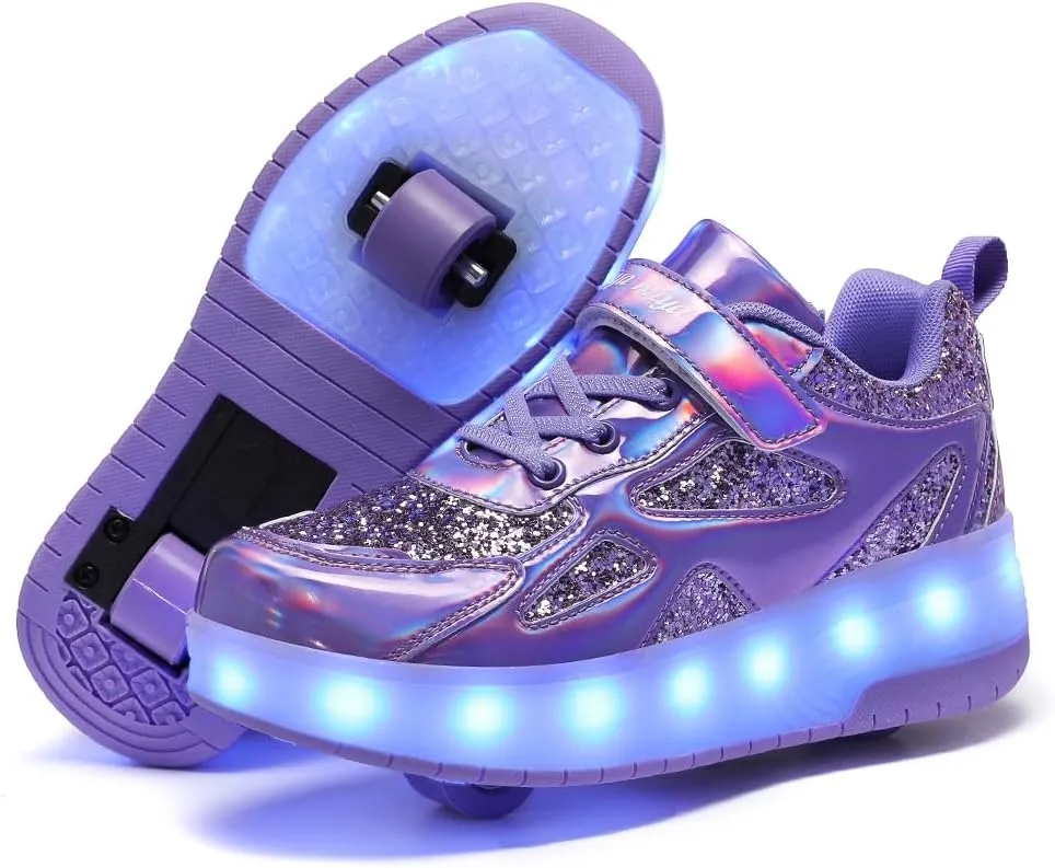Kids Roller Skates Shoes Sneakers for Boys & Girls, Outdoor Parkour Shoes with 2 Wheels Unisex Skateboarding Shoe Retractable Skating Shoes for Children's Park Walking Sports