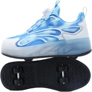 Kids Roller Skates Shoes Sneakers for Boys & Girls, Outdoor Parkour Shoes with 2 Wheels Unisex Skateboarding Shoe Retractable Skating Shoes for Children's Park Walking Sports