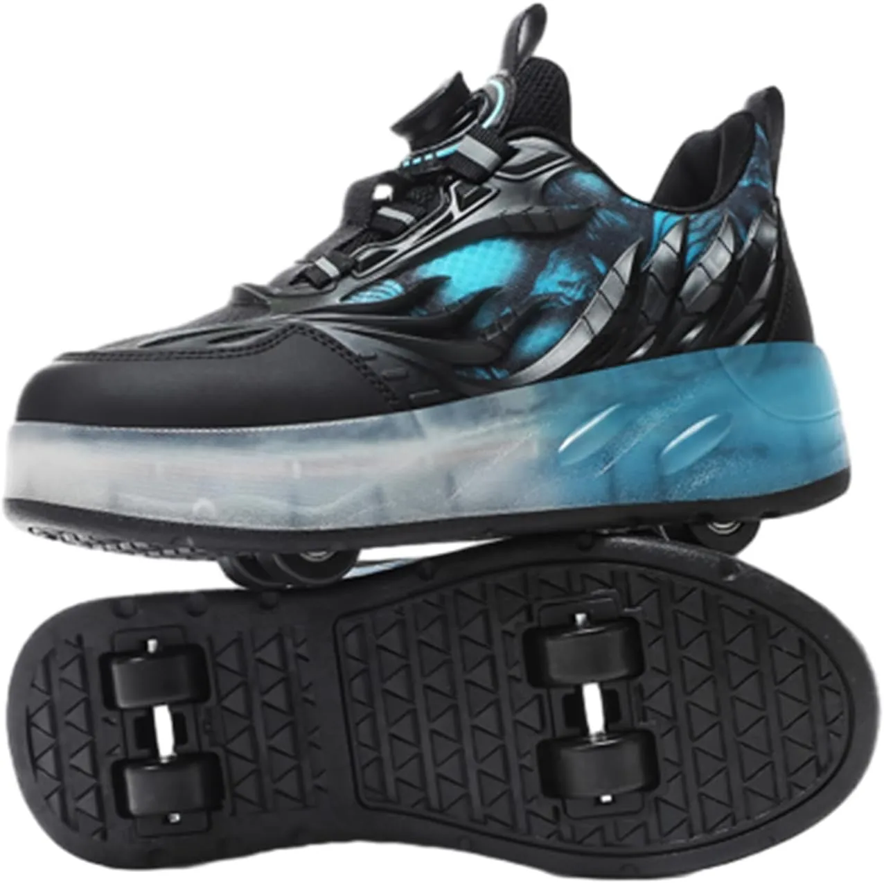 Kids Roller Skates Shoes Sneakers for Boys & Girls, Outdoor Parkour Shoes with 2 Wheels Unisex Skateboarding Shoe Retractable Skating Shoes for Children's Park Walking Sports