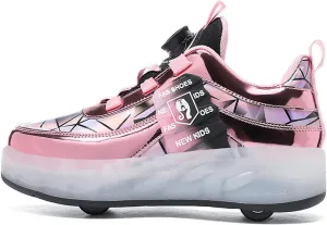 Kids Roller Skates Shoes Sneakers for Boys & Girls, Outdoor Parkour Shoes with 2 Wheels Unisex Skateboarding Shoe Retractable Skating Shoes for Children's Park Walking Sports