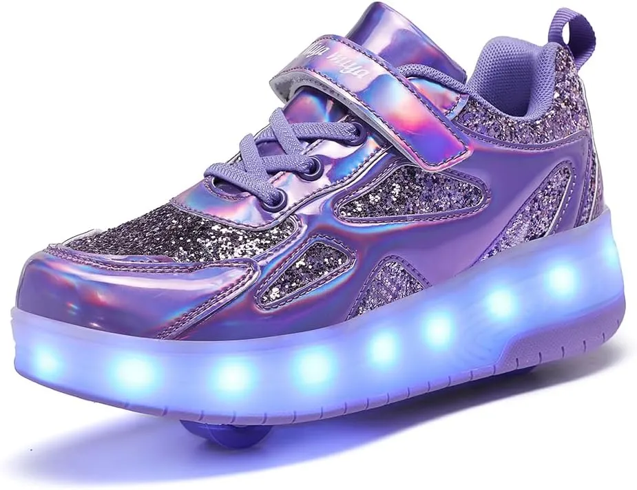 Kids Roller Skates Shoes Sneakers for Boys & Girls, Outdoor Parkour Shoes with 2 Wheels Unisex Skateboarding Shoe Retractable Skating Shoes for Children's Park Walking Sports