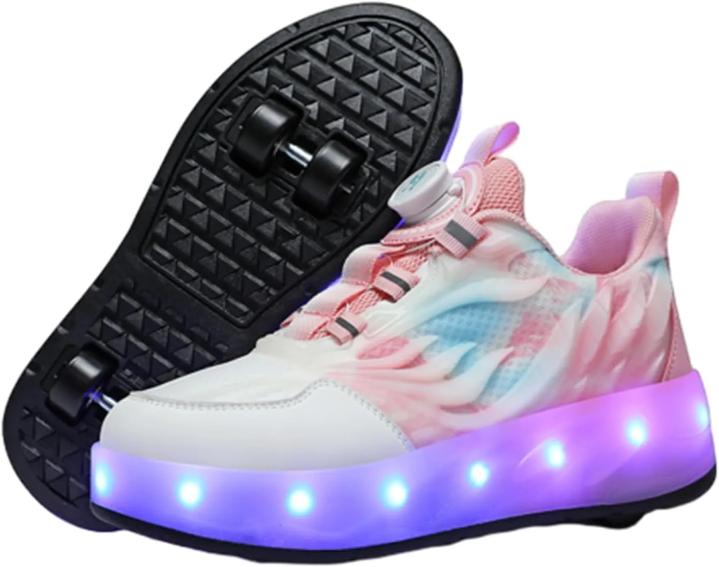 Kids Roller Skates Shoes Sneakers for Boys & Girls, Outdoor Parkour Shoes with 2 Wheels Unisex Skateboarding Shoe Retractable Skating Shoes for Children's Park Walking Sports
