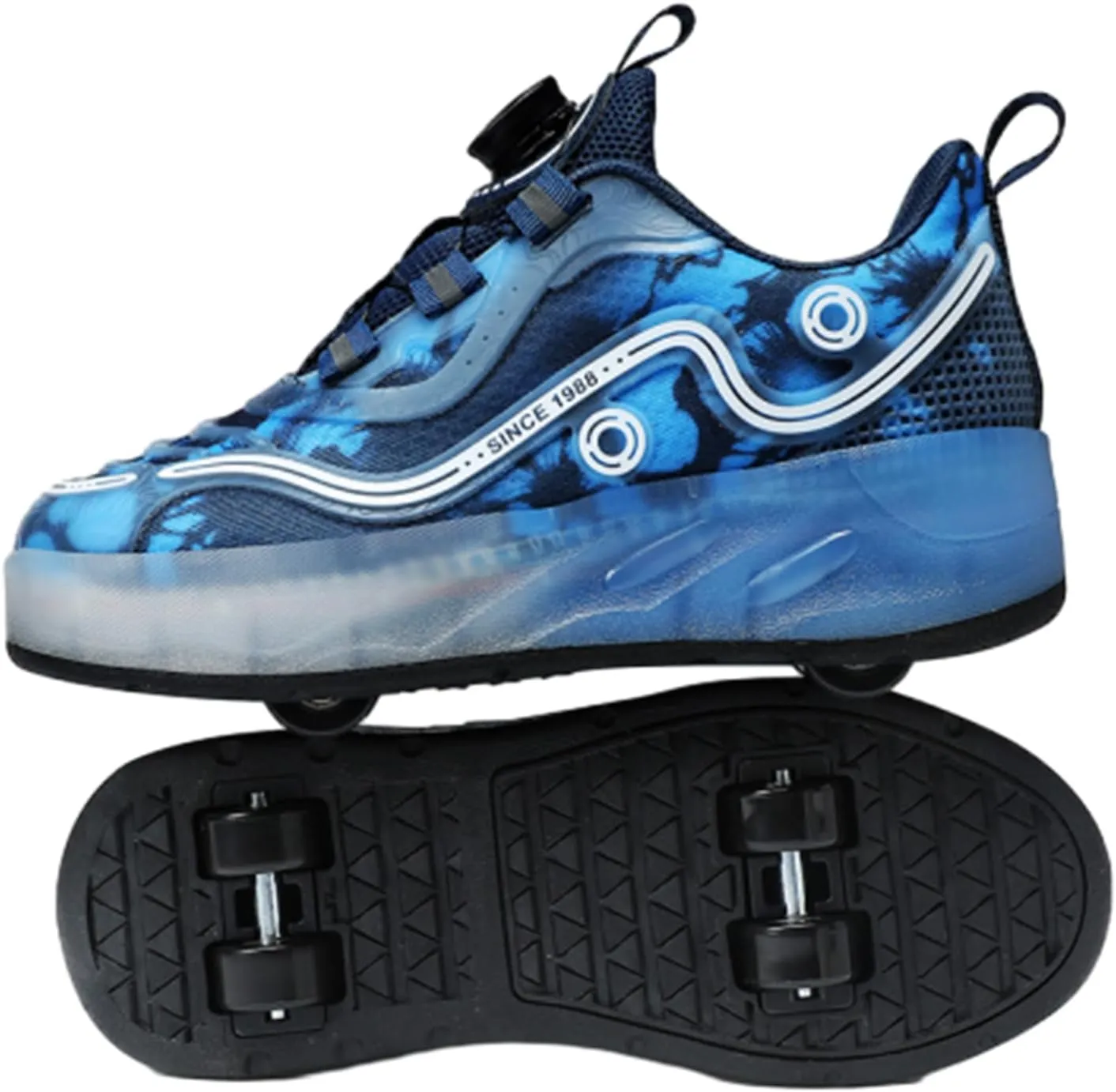 Kids Roller Skates Shoes Sneakers for Boys & Girls, Outdoor Parkour Shoes with 2 Wheels Unisex Skateboarding Shoe Retractable Skating Shoes for Children's Park Walking Sports