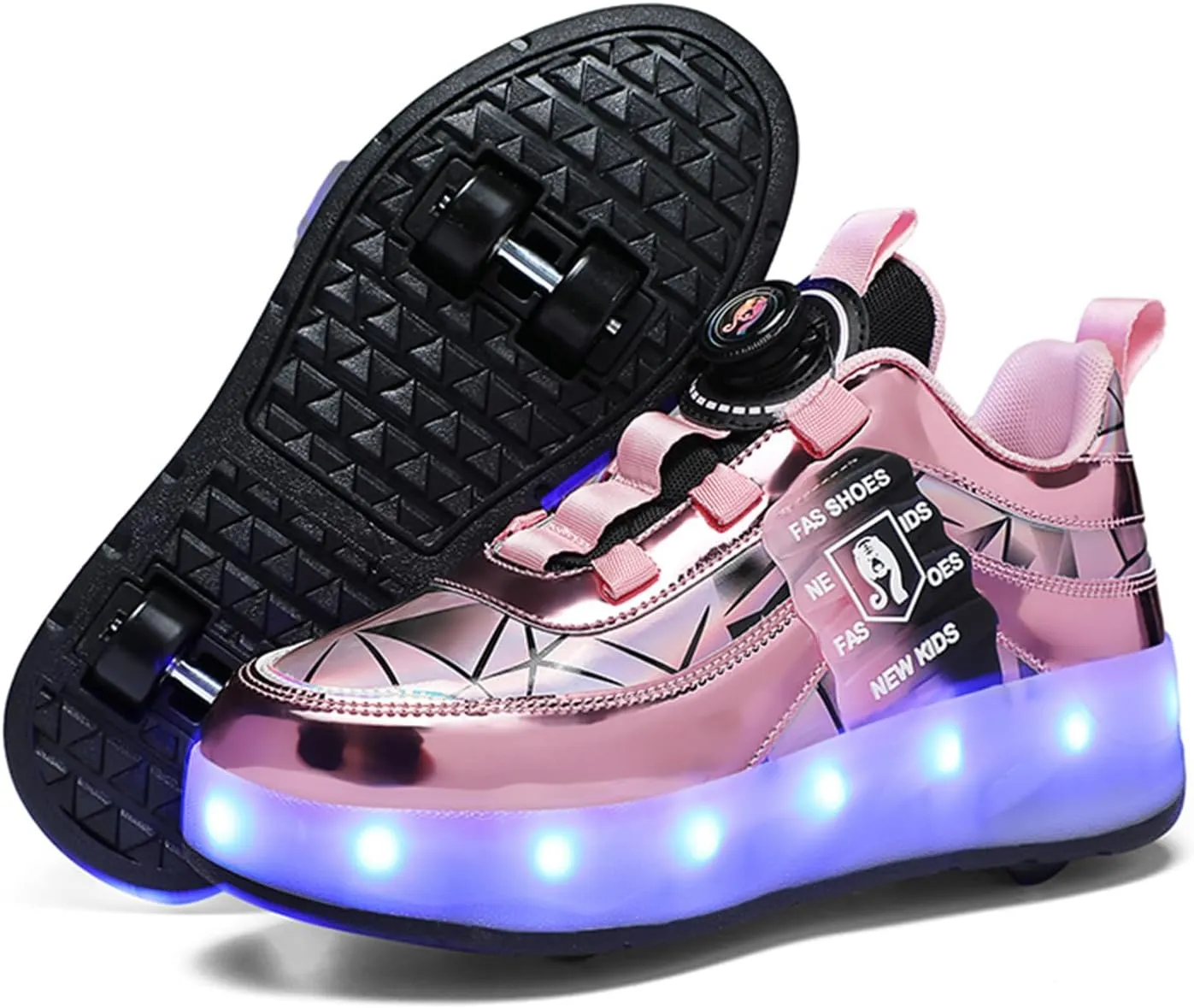 Kids Roller Skates Shoes Sneakers for Boys & Girls, Outdoor Parkour Shoes with 2 Wheels Unisex Skateboarding Shoe Retractable Skating Shoes for Children's Park Walking Sports
