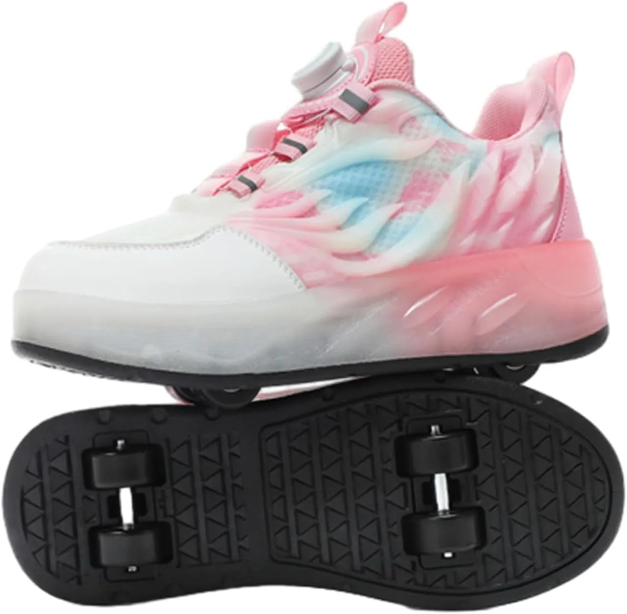 Kids Roller Skates Shoes Sneakers for Boys & Girls, Outdoor Parkour Shoes with 2 Wheels Unisex Skateboarding Shoe Retractable Skating Shoes for Children's Park Walking Sports