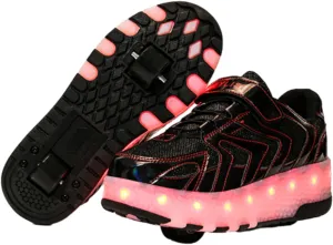 Kids Roller Skates Shoes Sneakers for Boys & Girls, Outdoor Parkour Shoes with 2 Wheels Unisex Skateboarding Shoe Retractable Skating Shoes for Children's Park Walking Sports