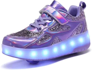 Kids Roller Skates Shoes Sneakers for Boys & Girls, Outdoor Parkour Shoes with 2 Wheels Unisex Skateboarding Shoe Retractable Skating Shoes for Children's Park Walking Sports