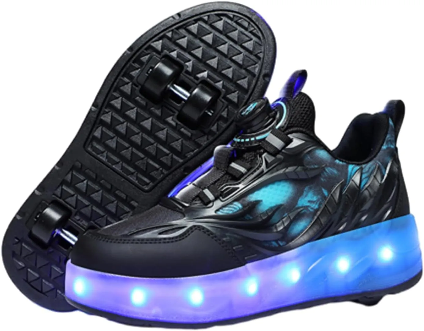 Kids Roller Skates Shoes Sneakers for Boys & Girls, Outdoor Parkour Shoes with 2 Wheels Unisex Skateboarding Shoe Retractable Skating Shoes for Children's Park Walking Sports