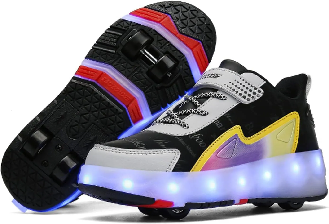 Kids Roller Skates Shoes Sneakers for Boys & Girls, Outdoor Parkour Shoes with 4-Wheels Unisex Skateboarding Shoe Retractable Skating Shoes for Children's Park Sports Walking