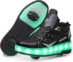 Kids Roller Skates Shoes Sneakers for Boys & Girls, Outdoor Parkour Shoes with 4-Wheels Unisex Skateboarding Shoe Retractable Skating Shoes for Children's Park Sports Walking