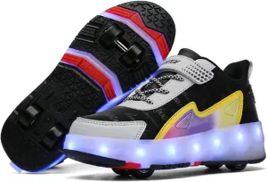 Kids Roller Skates Shoes Sneakers for Boys & Girls, Outdoor Parkour Shoes with 4-Wheels Unisex Skateboarding Shoe Retractable Skating Shoes for Children's Park Sports Walking