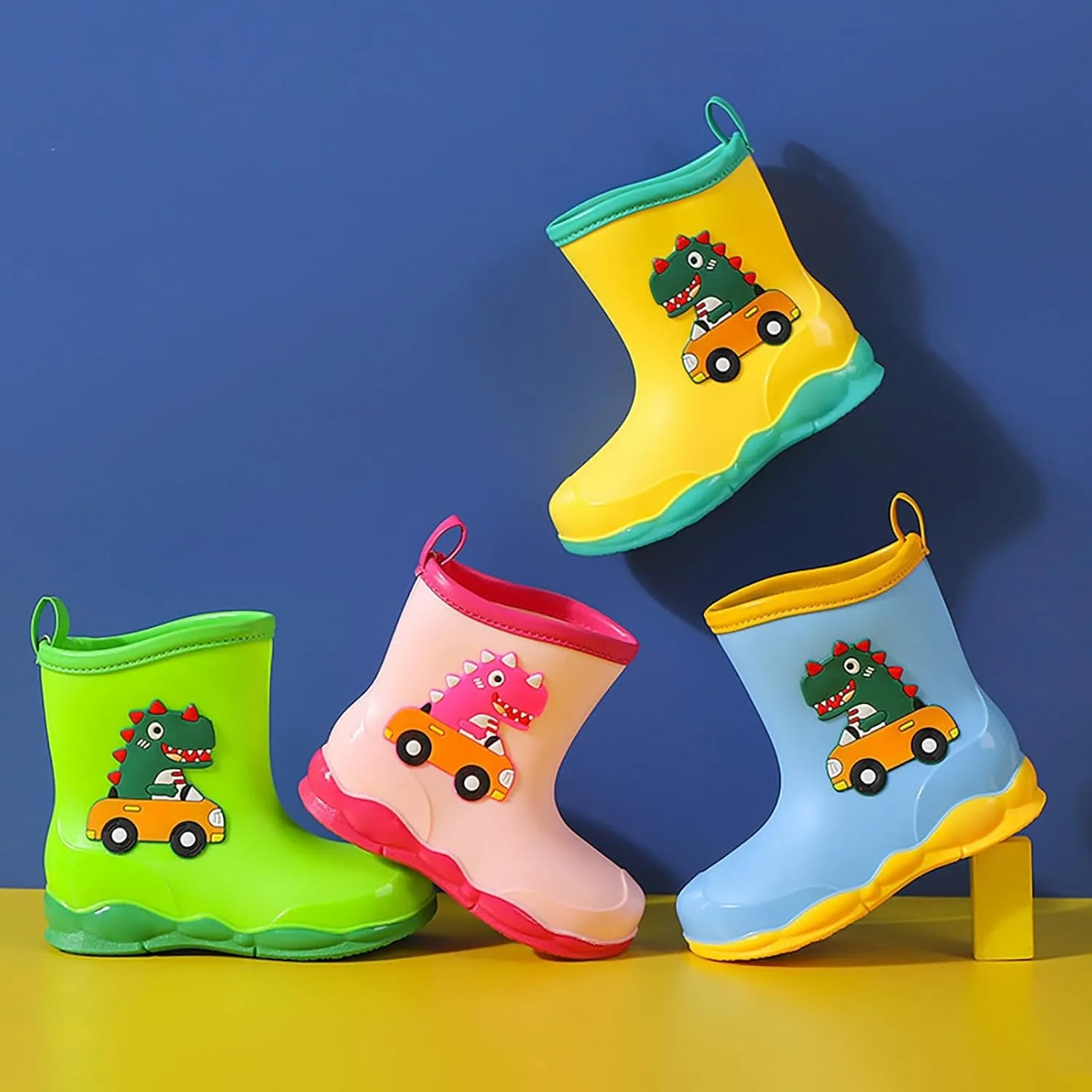 Kids Rubber Cartoon Rain Boots Toddler Shoes Cute Cartoon Dinosaur Waterproof Outdoor Boots for Boys Girls