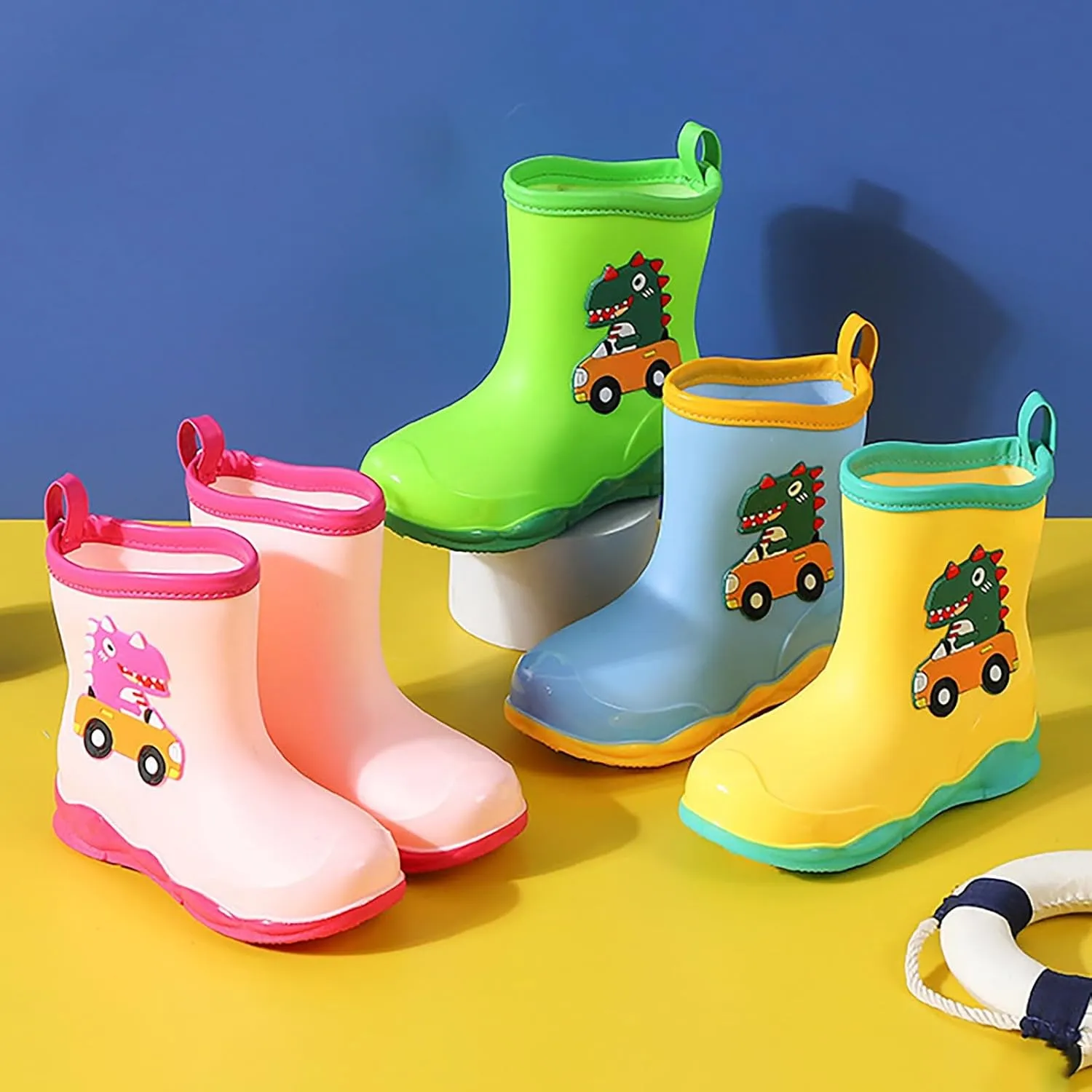 Kids Rubber Cartoon Rain Boots Toddler Shoes Cute Cartoon Dinosaur Waterproof Outdoor Boots for Boys Girls